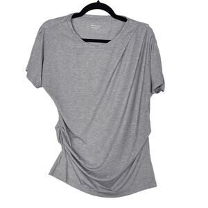 Athleta Medium M Gray Essence Pleated Tee Side Ruched Short Sleeve Round Neck